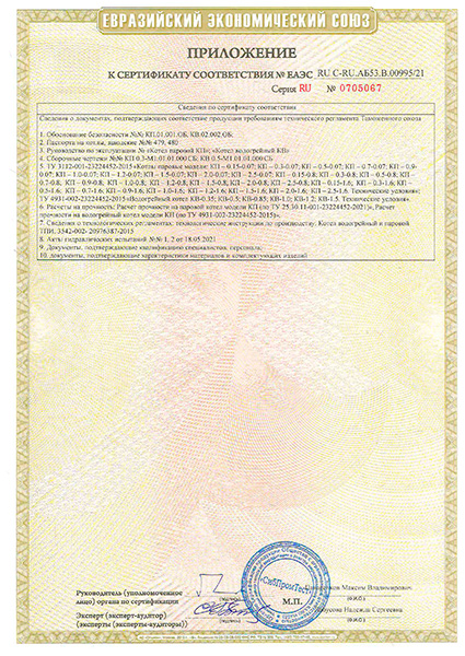 Приложение к сертификату соответствия №ТС RU C-RU.АБ53.В.00995/21